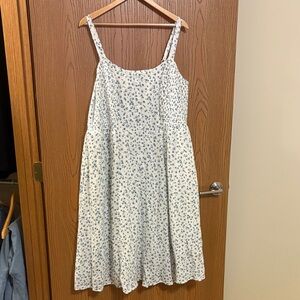 Lined white and blue floral cotton dress